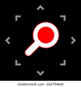 Zoom icon illustration. Vector. White icon in gray focus like mandala on black background.