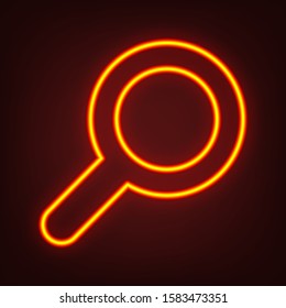 Zoom icon illustration. Yellow, orange, red neon icon at dark reddish background. Illumination. Illustration.