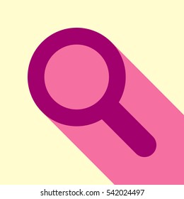 Zoom Icon Illustratition. Flirt Color Icon With Cyclamen Flat Style Shadow Path On Cream Background.