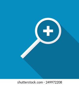 Zoom In icon. Modern design flat style icon with long shadow effect