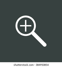 Zoom in icon, on dark background, white outline, large size symbol