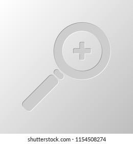 Zoom In icon. Paper design. Cutted symbol. Pitted style
