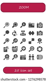  zoom icon set. 25 filled zoom icons. Simple modern icons about  - Search, Photo camera, Magnifying glass, Microscope, Camera, Resize, Zoom, Web cam, Analysis, Binoculars, Lens