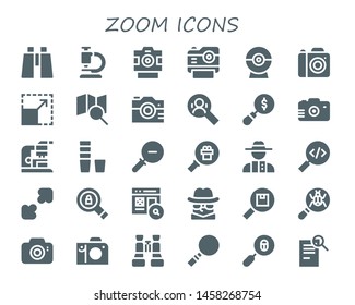 zoom icon set. 30 filled zoom icons.  Simple modern icons about  - Binoculars, Microscope, Photo camera, Web cam, Resize, Search, Camera, Magnifying glass, Glass, Zoom out, Detective