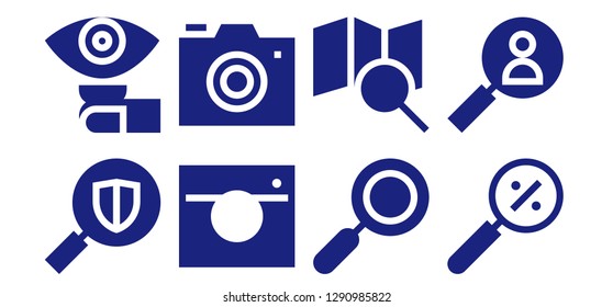  zoom icon set. 8 filled zoom icons. Simple modern icons about  - Search, Lens, Camera, Photo camera, Zoom, Magnifying glass