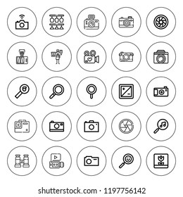 Zoom icon set. collection of 25 outline zoom icons with aperture, binocular, camera, detective, diaphragm, magnifier, glass, macro, photo camera, search icons. editable icons.