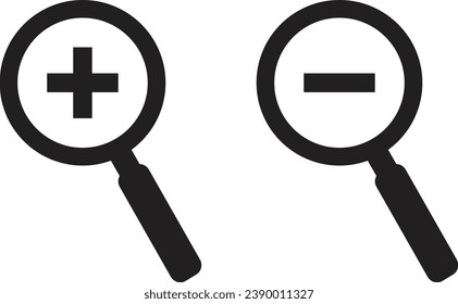 Icono de zoom aislado en fondo blanco. Icono de ampliación y ampliación
