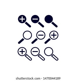 zoom icon set, six icons, zoom in and out, Vector