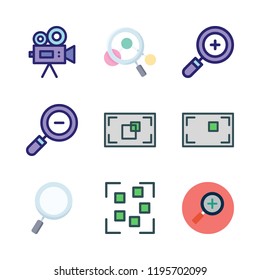 zoom icon set. vector set about focus, magnifying glass, zoom out and zoom in icons set.