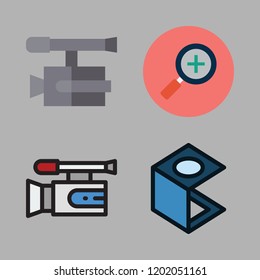 zoom icon set. vector set about zoom in, video camera and zooming icons set.