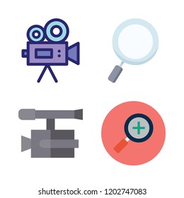 zoom icon set. vector set about zoom in, magnifying glass and video camera icons set.