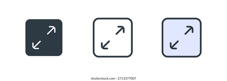 Ilustración vectorial del sistema del icono del zoom. línea, glifo, símbolo del color aislado en el fondo blanco