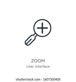 Zoom icon. Thin linear zoom outline icon isolated on white background from user interface collection. Line vector sign, symbol for web and mobile