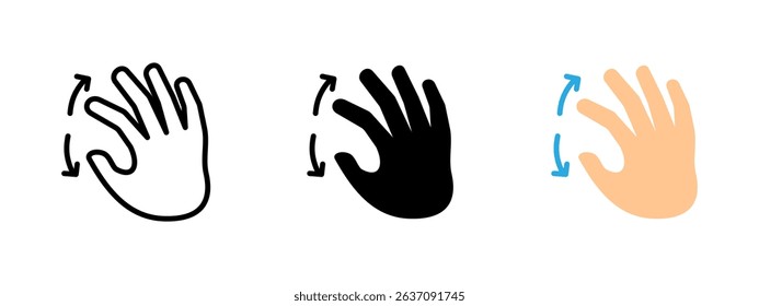 Zoom icon. Two-finger pinch gesture. Screen enlargement or zoom-in action vector illustration. Touch interfaces for mobile devices symbol. Touchscreen control sign. Digital interaction pictogram.