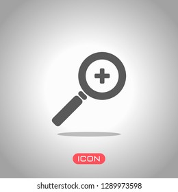 Zoom In icon. Icon under spotlight. Gray background