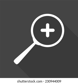 zoom icon - vector illustration with long shadow isolated on gray 