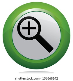 Zoom in icon vector. Isolated green button design. 