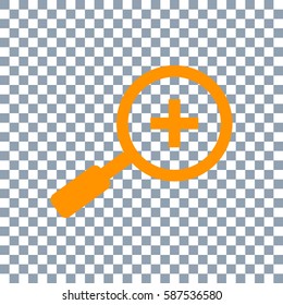 Zoom in icon vector on transparent background. Orange icon