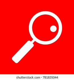 Zoom icon. Vector. White icon on red background. Isolate.