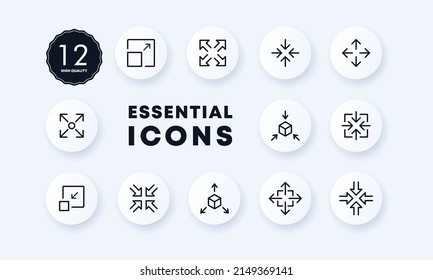 Zoom icons set. Enlargement and reduction. Changing an object. 3D modeling. Neomorphism style. vector eps 10.