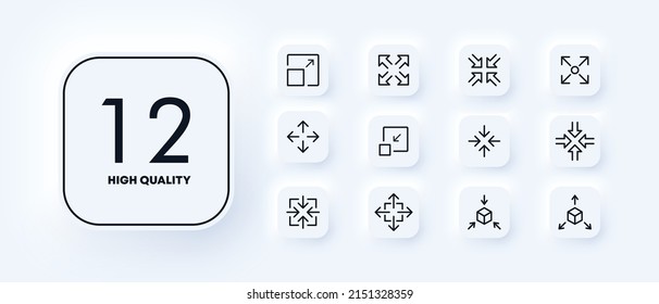 Zoom icons set. Enlargement and reduction. Changing an object. 3D modeling. Neomorphism style. vector eps 10.