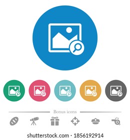 Zoom image flat white icons on round color backgrounds. 6 bonus icons included.