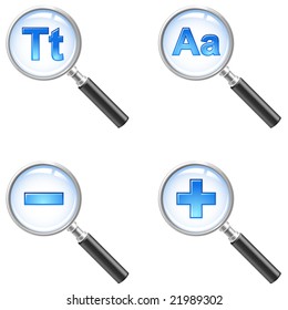 zoom in, out, find text icons