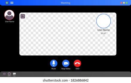 Zoom Interface Mockup. Video Call Interface Vector Illustration. Meeting App Interface Concept With Transparent Background. Video Conference. Put Your Content Under Background