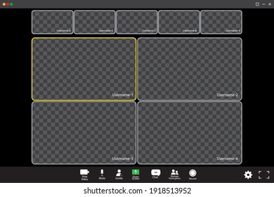 Zoom interface template. Online video. Mobile application design. Online business webinar chat. Stock image. EPS 10.