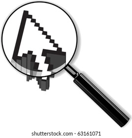 Zoom Lens And 3D Arrow Cursor. Vector Illustration.