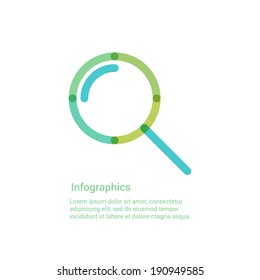 Zoom lens, search or magnifying glass flat line icon infographic illustration template for web or brochure. Vector illustration. 