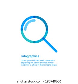 Zoom lens, search or magnifying glass flat line icon infographic illustration template for web or brochure. Vector illustration. 