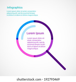 Zoom lens, search or magnifying glass flat line icon infographic illustration template for web or brochure. Vector illustration. 