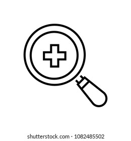 Zoom in - line design single isolated icon on white background. High quality minimalistic black pictogram, emblem. An image of a magnifier, loupe with plus sign