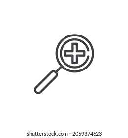 Icono de ampliación de línea. signo de estilo lineal para concepto móvil y diseño web. Ampliador con icono de vector de contorno más. Símbolo, ilustración del logotipo. Gráficos vectoriales