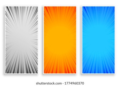 zoom line rays abstract banners set of three