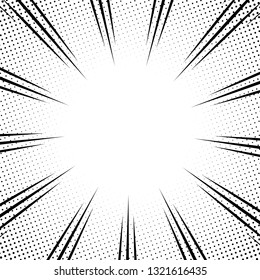 Zoom Line Strip Manga With Half Tone. Radial speed on, bubble comic speech, vector. Radial Speed Line. Zoom Line Effect. Comic vector illustration with lines. Pop art pattern and zoom effect.