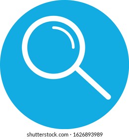 Zoom loupe vector icon white sign. Blue and white flat icon.