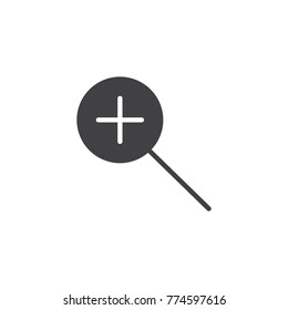 Zoom in magnifying glass icon vector, filled flat sign, solid pictogram isolated on white. Symbol, logo illustration.