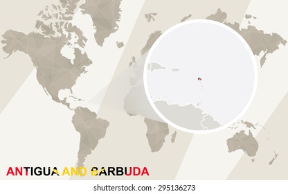 Zoom on Antigua and Barbuda Map and Flag. World Map.
