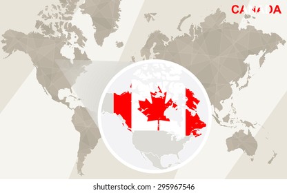 Zoom on Canada Map and Flag. World Map.
