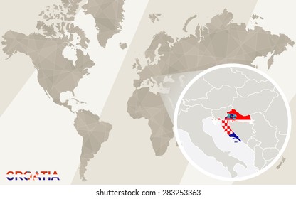 Zoom on Croatia Map and Flag. World Map.