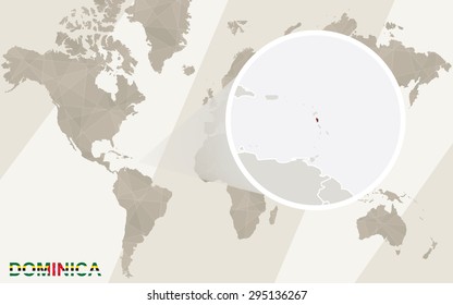 Zoom on Dominica Map and Flag. World Map.
