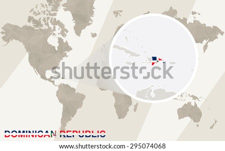 Zoom on Dominican Republic Map and Flag. World Map.
