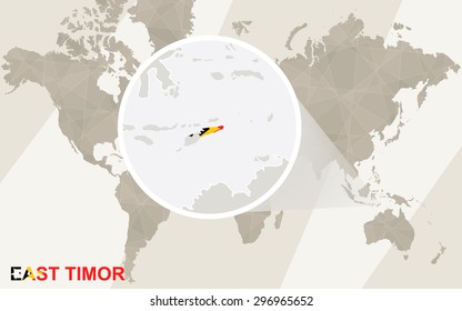 Zoom on East Timor Map and Flag. World Map.
