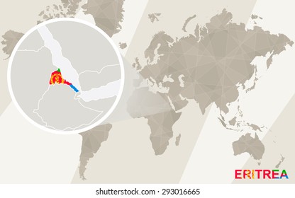 Zoom on Eritrea Map and Flag. World Map. 