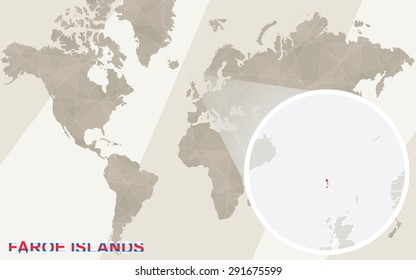 Zoom on Faroe Islands Map and Flag. World Map.
