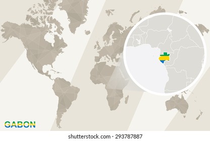 Zoom on Gabon Map and Flag. World Map.
