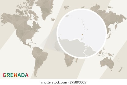 Zoom on Grenada Map and Flag. World Map.
