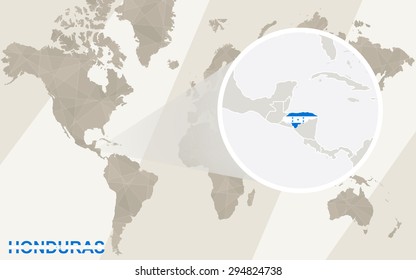 Zoom on Honduras Map and Flag. World Map.
